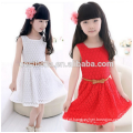 Barato!!! Doce vestido branco com gola redonda vestido de renda sem manga infantil bonito vestido de menina de flor